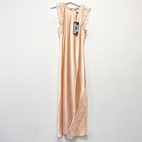 Future Collective Women's Sleeveless Lace Trim Ankle Dress Peach Orange Size S - Picture 2 of 6